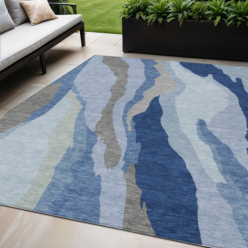 Tapis intérieur lavable abstrait bleu 5 pi x 8 pi