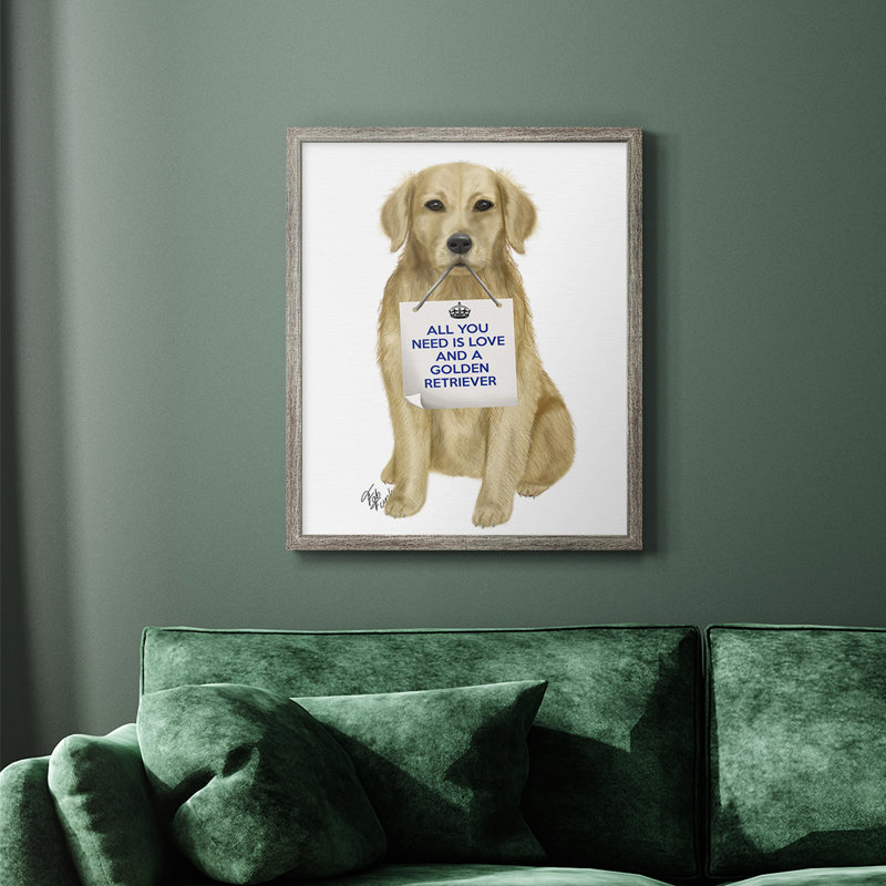«Love and Golden Retriever», toile encadrée de qualité supérieure - prête à être accrochée, Argent patiné, H 24 po x l 20 po