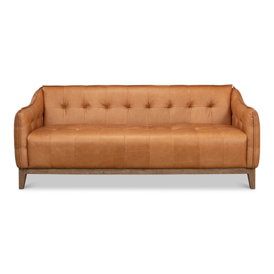 Isaac 77" Genuine Leather Recessed Arm Sofa Sarreid Ltd
