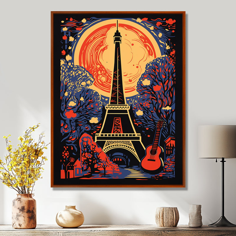 Illustration rétro de Paris, fleur des années 60 - City Paris, impression d'art mural, Cadre flottant brun, H 32 po x l 24 po