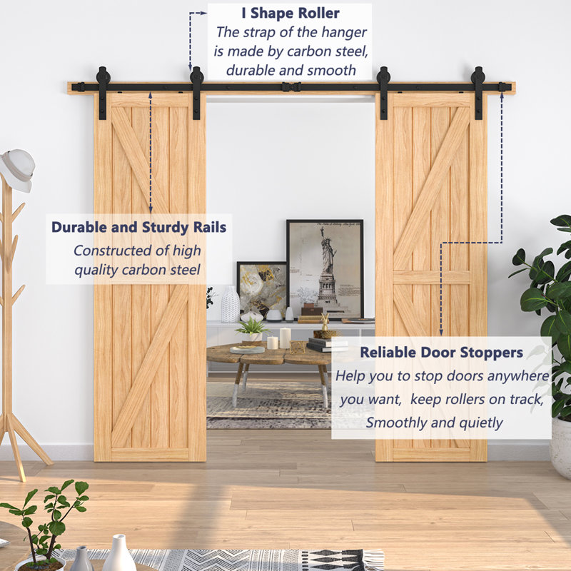 I Shape Heavy Duty Standard Double Track Barn Door Hardware Kit, 96 in.