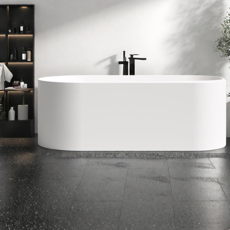 Baignoires et bains à remous modernes, bain de dos blanc mat en résine de 63 pouces