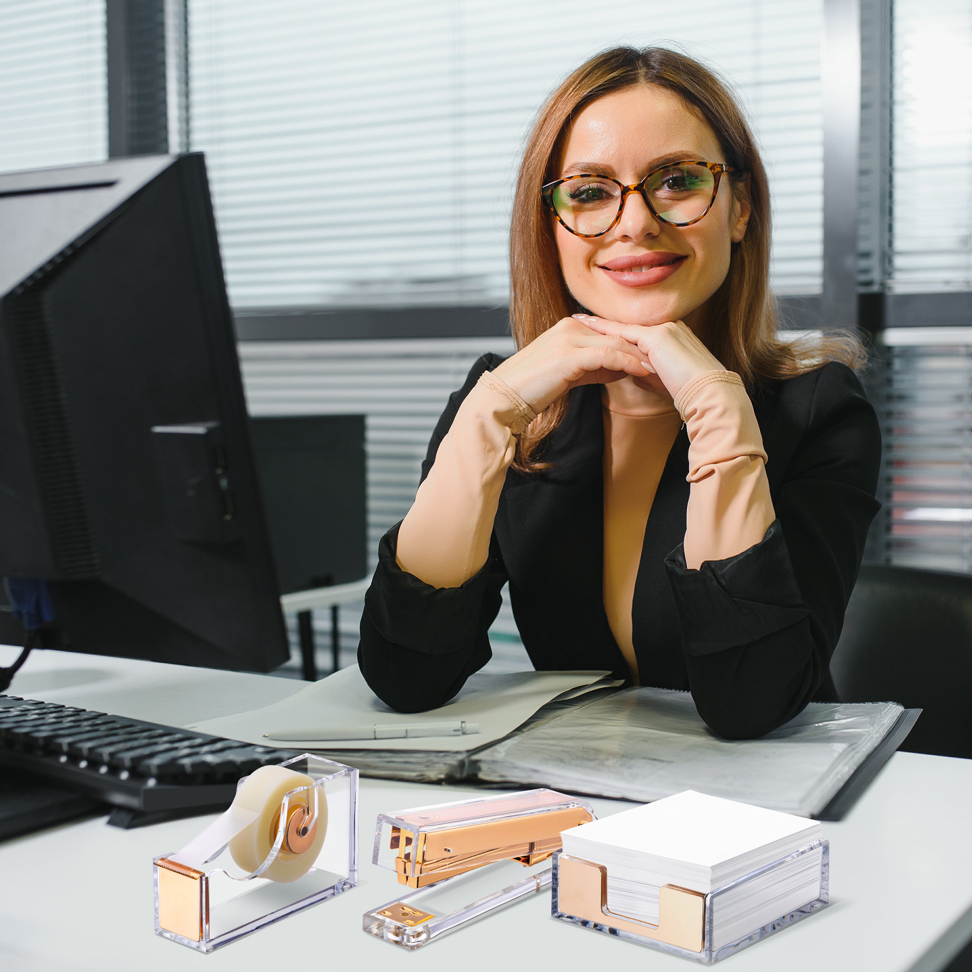 Inbox Zero Homayoun Gold Desk Accessories Office Supplies Set & Reviews