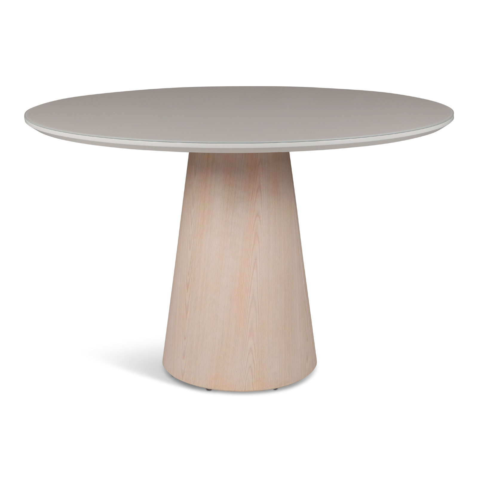 Burdon 47" Glass Top Pedestal Dining Table, Off White/Nevoa