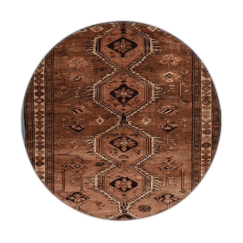 Tapis turc intérieur et extérieur brun, Rond 5 pi