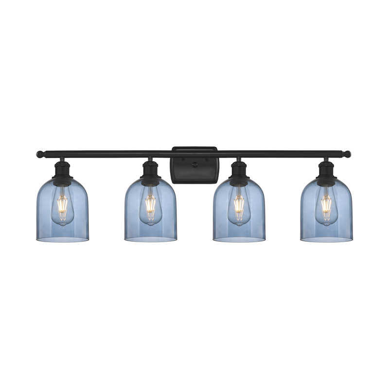 Éclairage pour meuble-lavabo à 4 lumières à intensité variable Anacaren, Bleu princesse, Noir mat