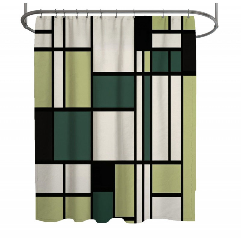 Rideau de douche Mondrian - Décoration géométrique de salle de bain, H 83 po x l 70 po