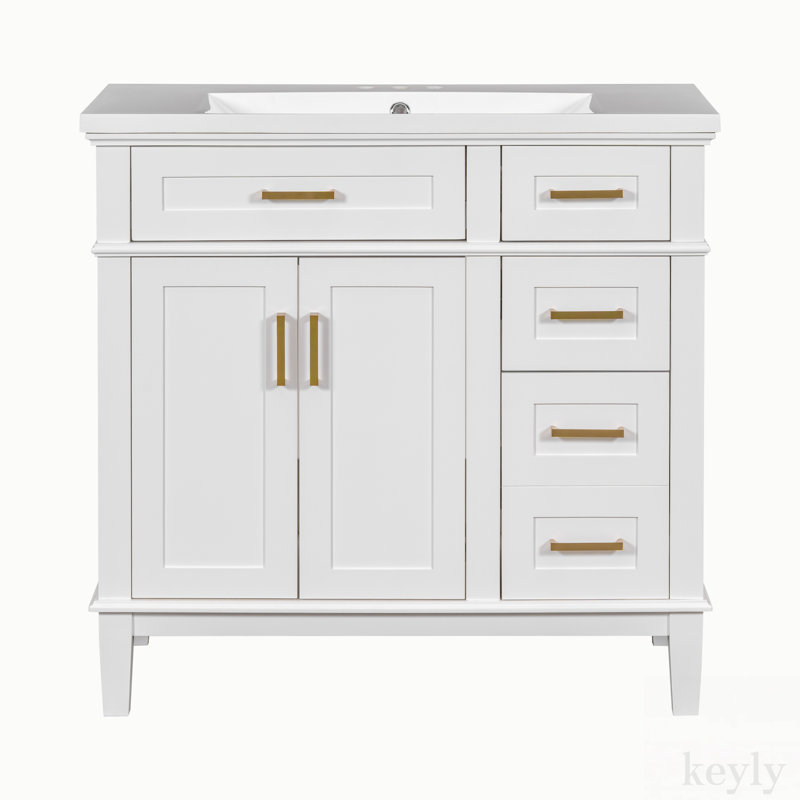 Meuble-lavabo simple 36 po avec plateau en résine Clotine, Blanc