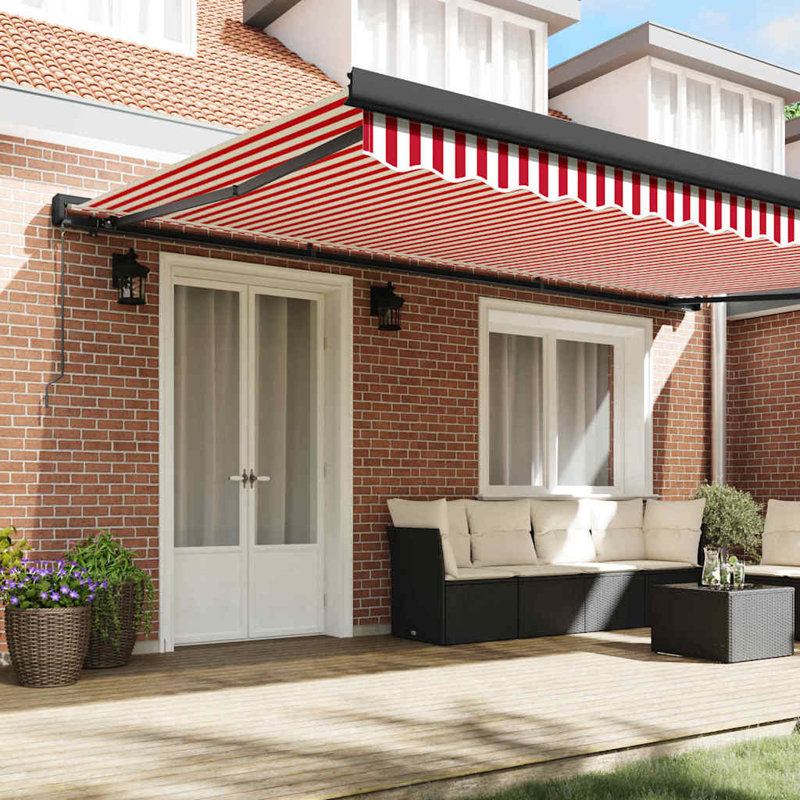 Ivy Bronx Fabric Cover Retractable Patio Awning, 500cm H x 300cm W, Red;White/Black Striped