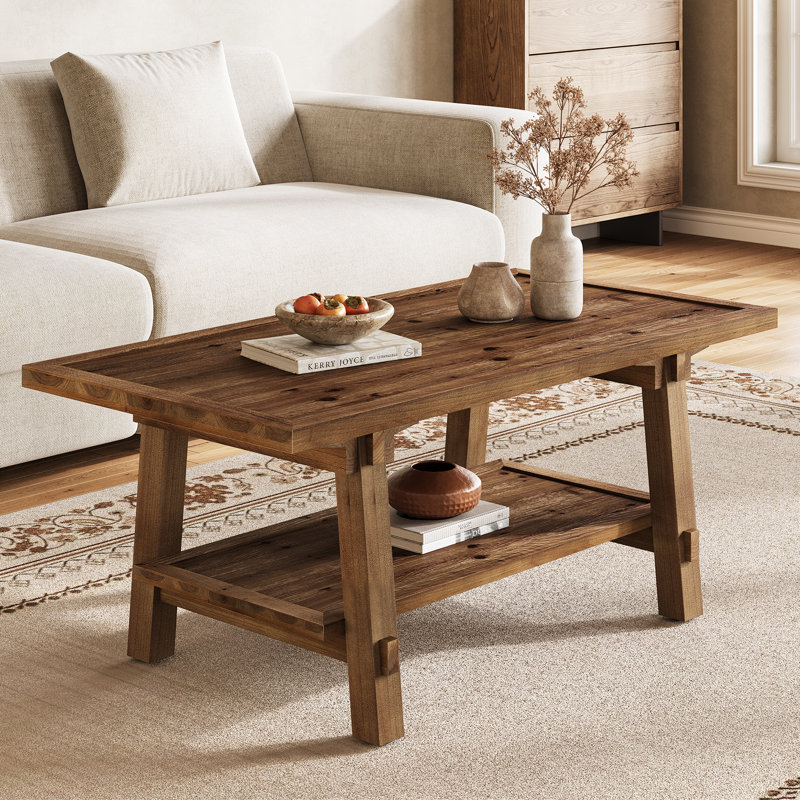 Table basse de 47 pouces en bois massif rectangulaire pour salon
