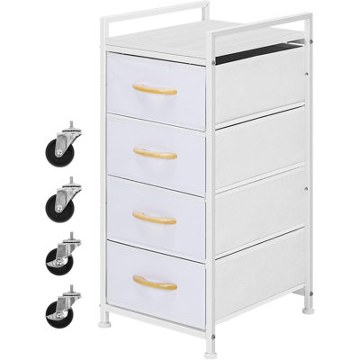 4-Tier Chest Of Drawers Wardrobe Storage Cabinet Tower Clothes Storage Drawer Small Bedside Table Fabric Storage Unit With Wooden Top