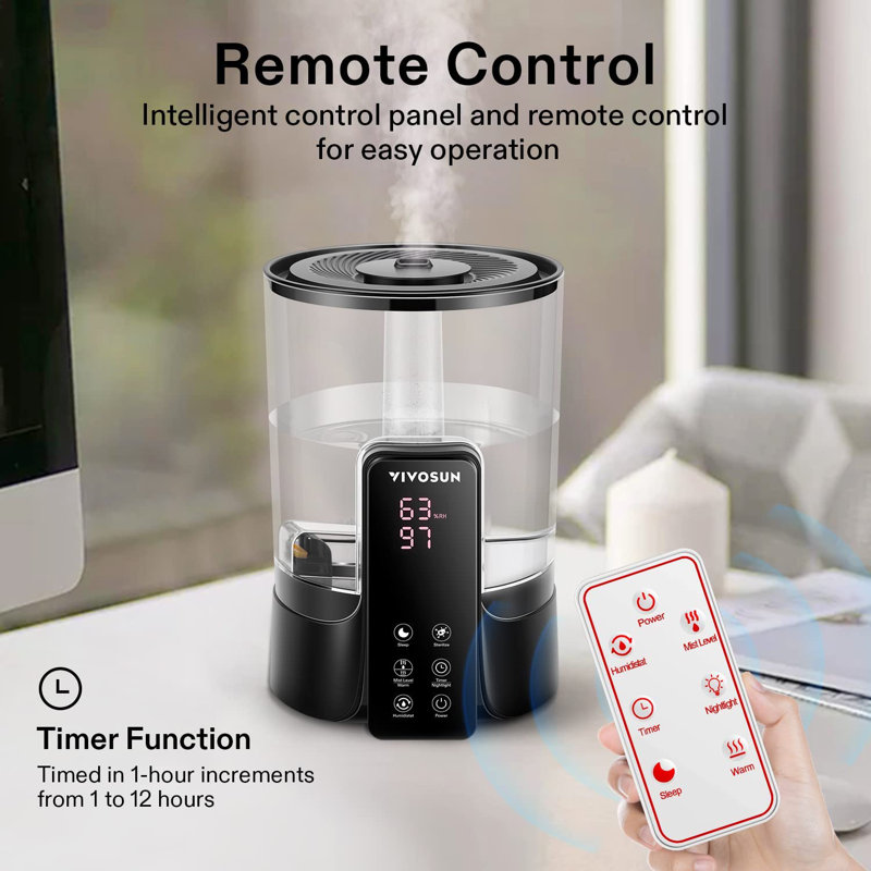 VIVOSUN 1.58 Gallons Dual Mist Ultrasonic Tabletop Humidifier with Adjustable Humidistat for 430 Cubic Feet