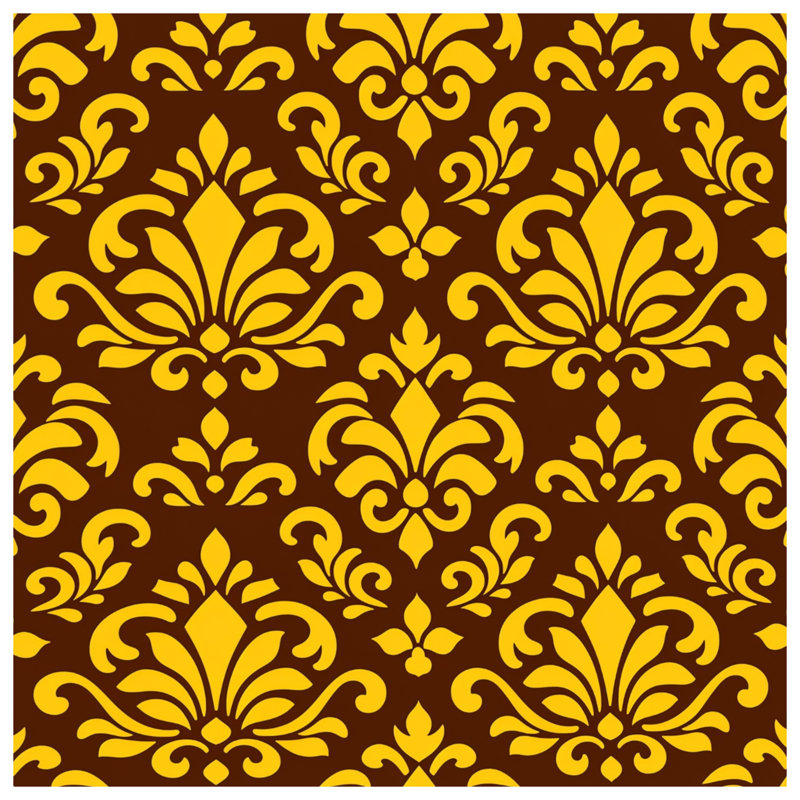 Yellow Brown Damask Pattern Blankets, 50in W x 60in H