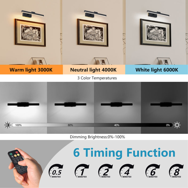 Luminaires de salle de bain noirs de 16 po au-dessus d'un miroir moderne à DEL à intensité variable pour éclairage de salle de bain