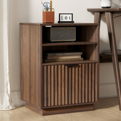 Meuble de rangement cannelé, table de chevet modulaire avec 2 tablettes ouvertes