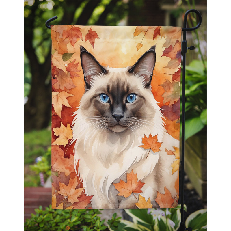 Chat en feuilles d'automne drapeau de jardin, Balinais