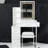 29.2" Small Size Left Bedside Cabinet Vanity Table + Cushioned Stool, 2 AC+2 USB Power Station, Hair Dryer Bracket, Extra Large Touch Control Sliding LED Mirror, Tri-Color Switching, Brightness Adjust-267380127