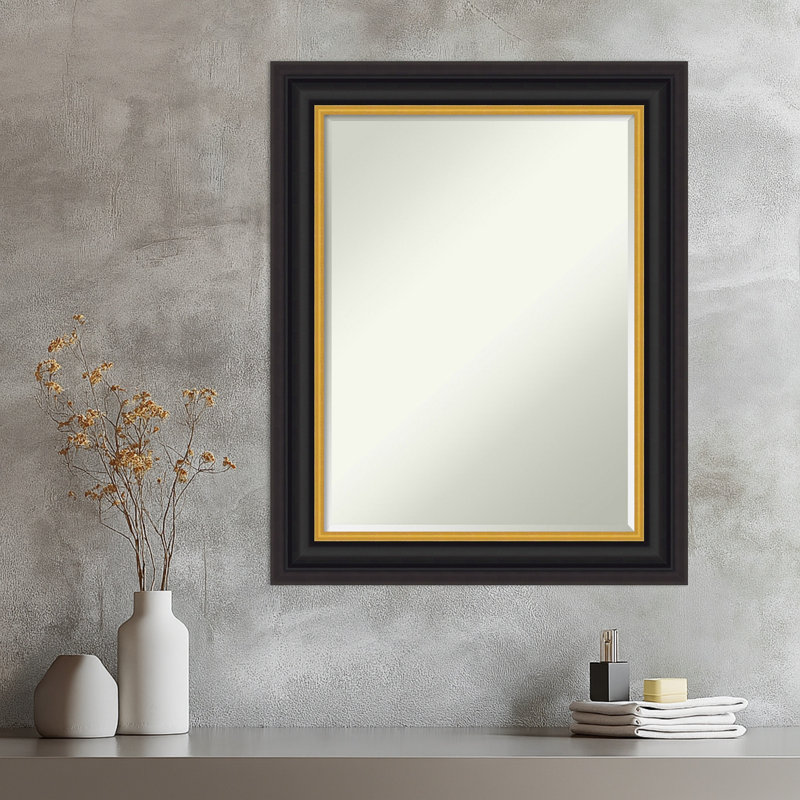 Sierra Half-Inch-Bevel Wood Framed Wall Mirror, Black