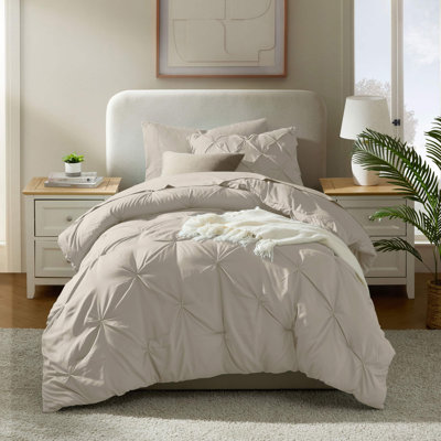 Bed-in-a-Bag Pinch Pleat Comforter Set with Bed Sheets & Memory Foam Cooling Pillows