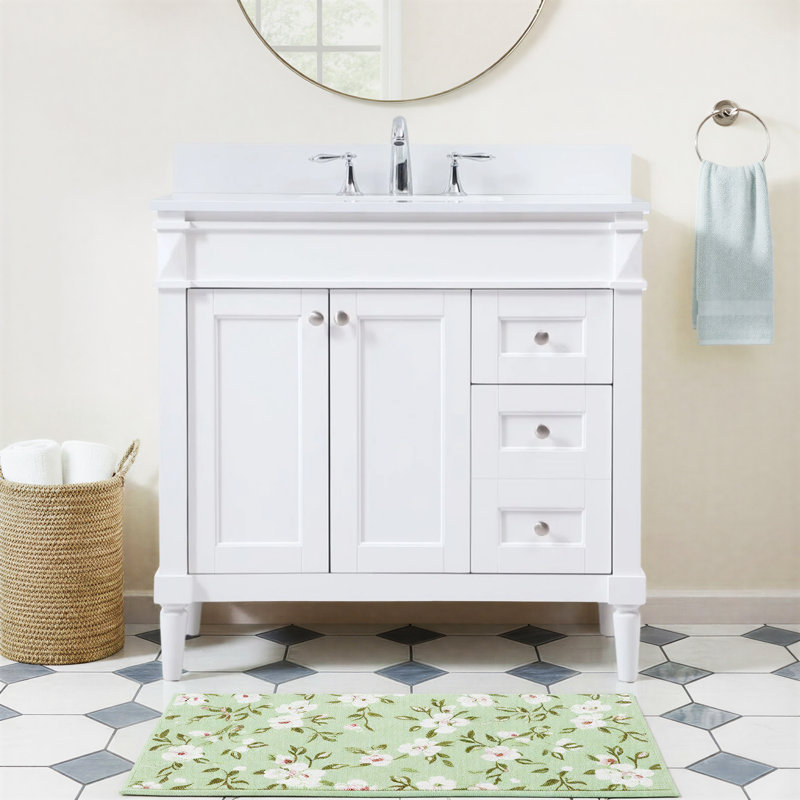 Readington 42'' Single Bathroom Vanity with Engineered Marble Top, White, 36"