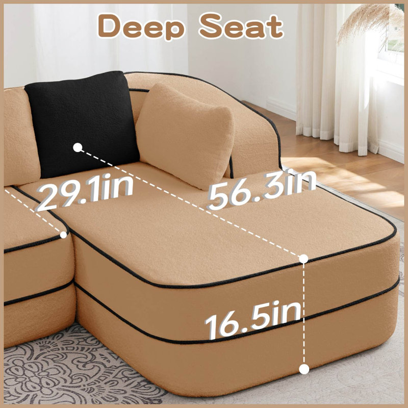 77.2" Teddy Fabric Boneless Sofa Bed, Camel Teddy