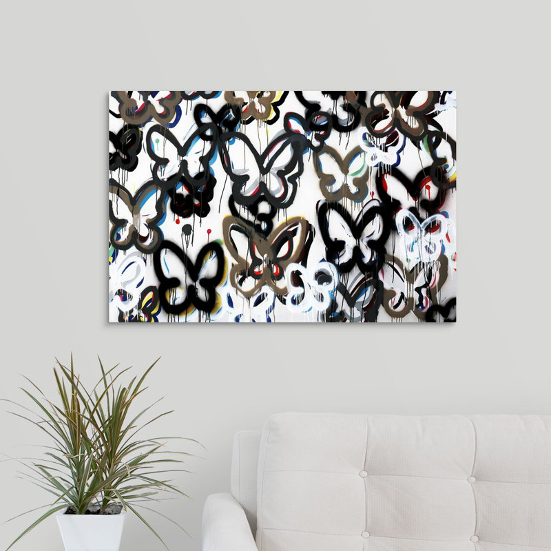 « papillon de fond ii », peinture sur toile, Toile tendue, H 20 po x l 30 po x P 1,25 po