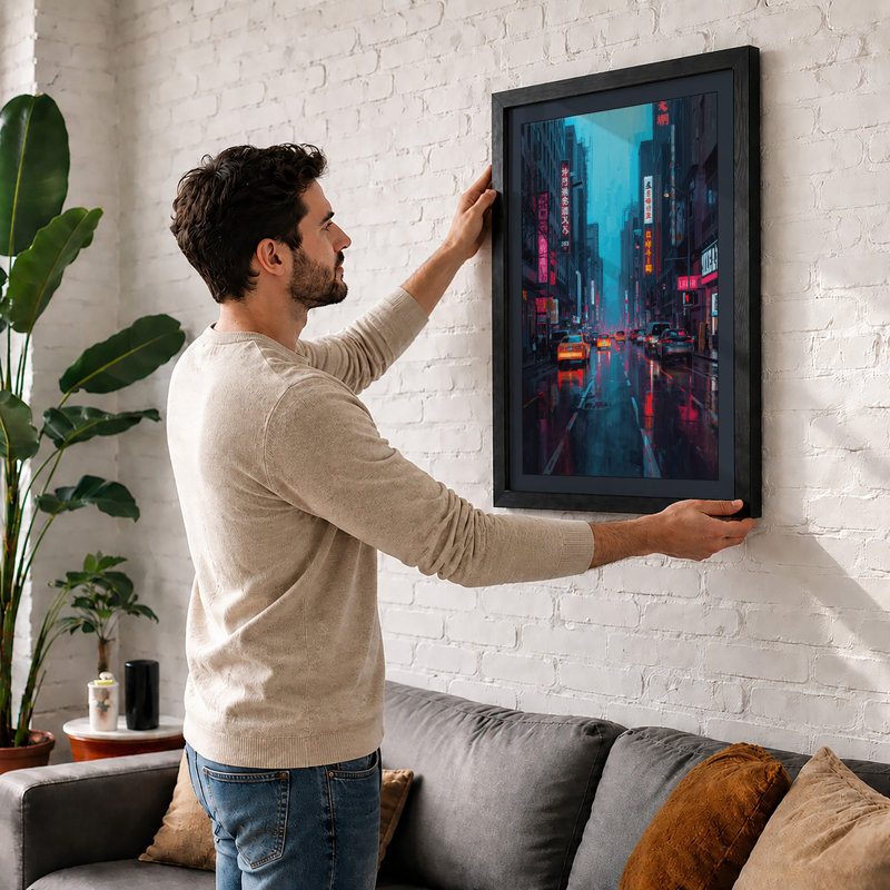 Neon Rain Modern - Print, A3 - 42.0 x 29.7 cm, White