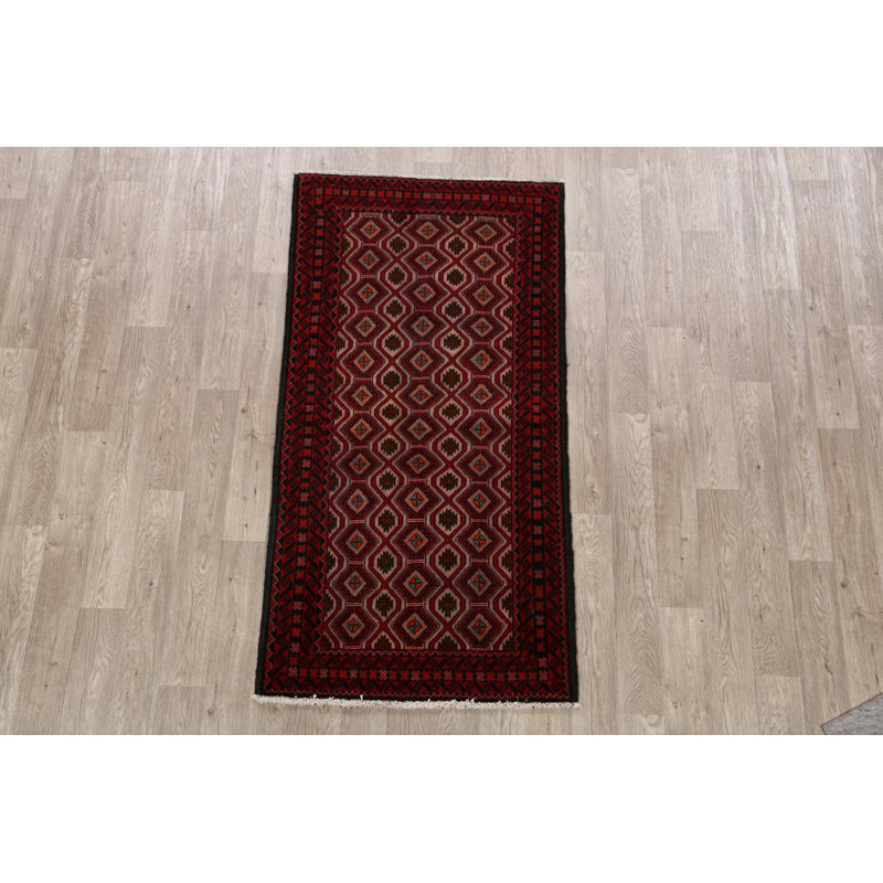 Tapis de zone en laine 3 pi 3 po x 6 pi 3 po one-of-kind à la main-noué la new age balouch Midford