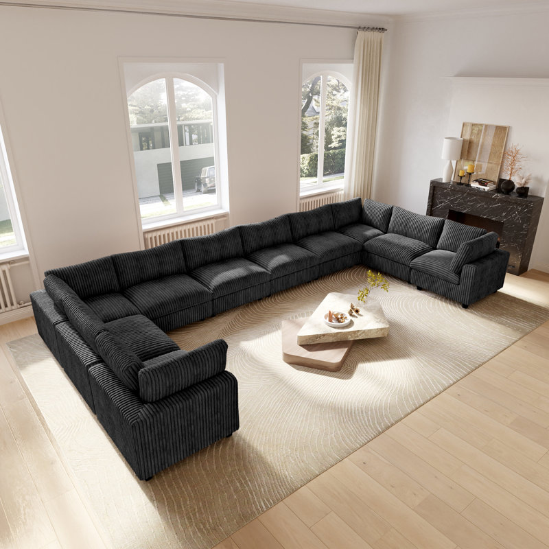 Canapé modulaire réversible en U 10 pièces 10 pièces, Similifourrure noire