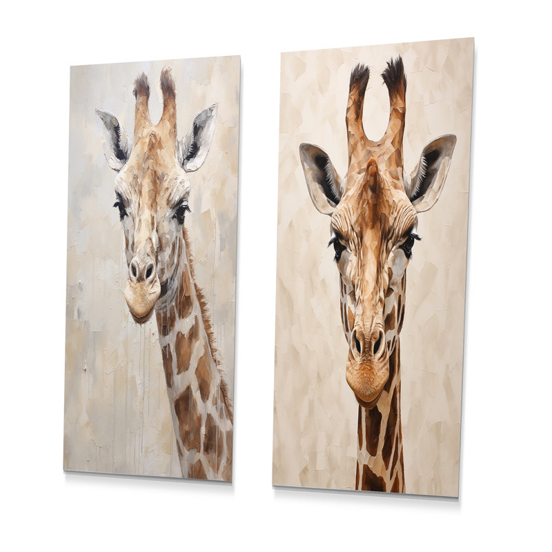 Minimalisme, girafe beige, ensemble de salon mural en métal 2 pièces, H 32 po x l 32 po