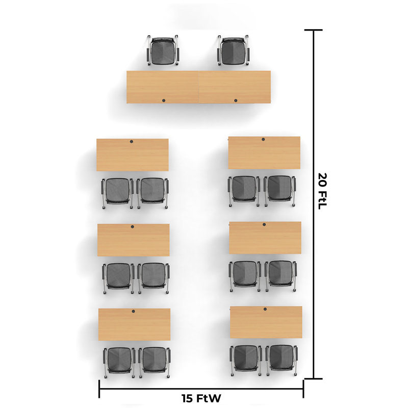 14 Person Training Meeting Seminar Tables with Modesty Panels and 14 Chairs Complete Set