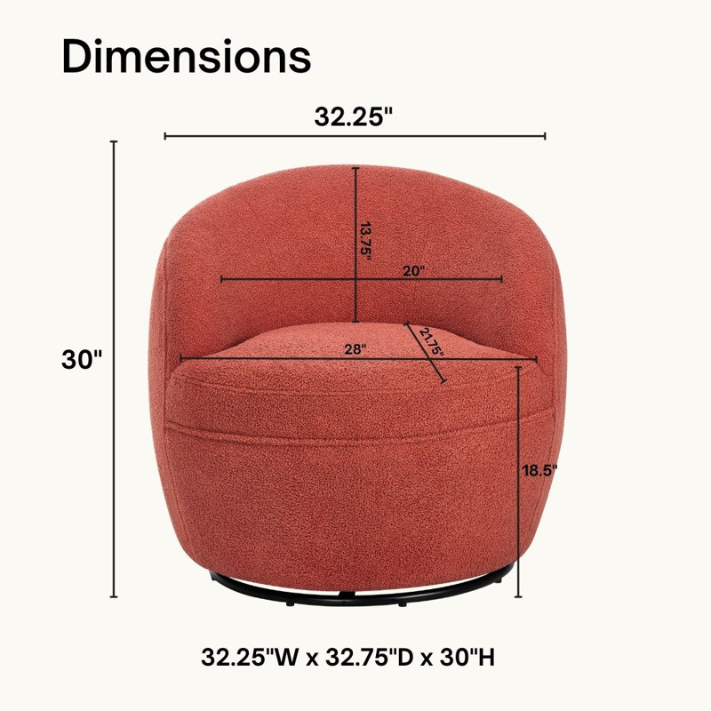 Gwenlyn 360 Swivel Teddy Sherpa Barrel Chair, Coral Teddy
