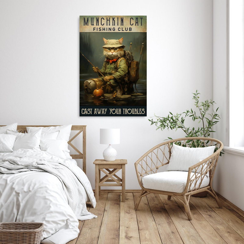 «Munchkin Cat Fishing Club», reproduction sur toile, H 14 po x l 11 po x P 1,25 po