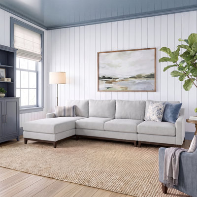 Ensemble modulable Martha Stewart Bedford 3 pièces : fauteuil à assise double orienté à gauche, méridienne orientée à droite.