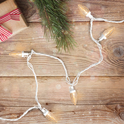 25 Count Warm White LED C7 Christmas Lights 16 ft White Wire