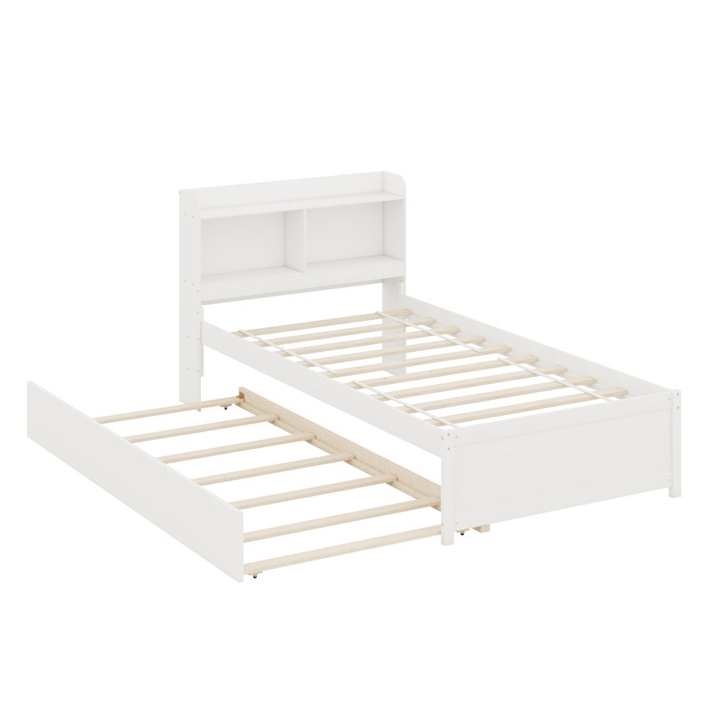 Contemporary Bed With Trundle And Bookcase, Queen, Gray