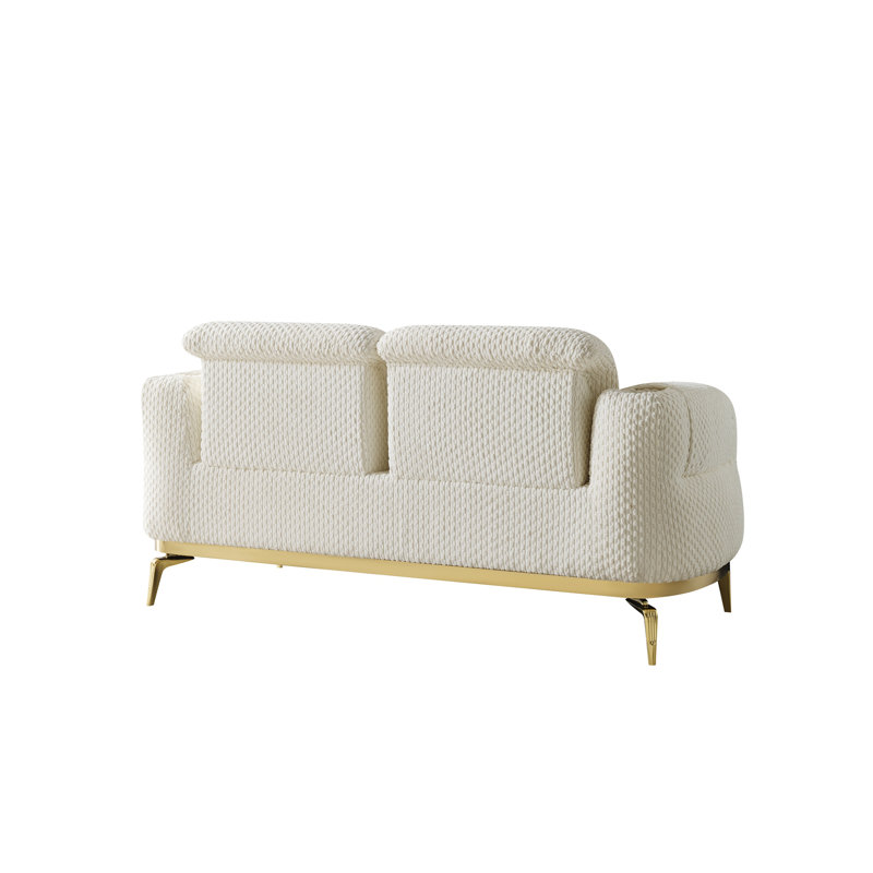 Causeuse de style moderne en bois et accents dorés crème, Crème, crème