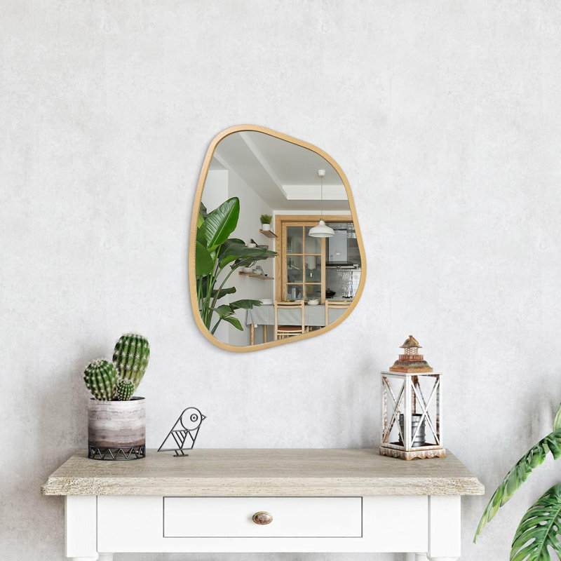 Asymmetrical Wall Mirror Irregular Mirror For Wall ,Wood Frame ,40 X 30CM, Gold