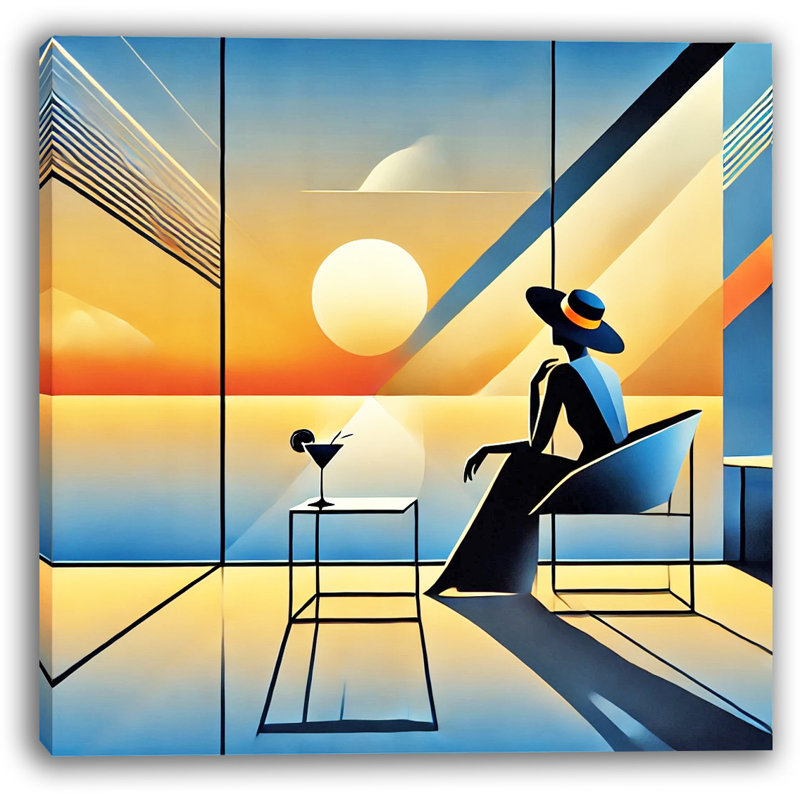 «Golden Horizon: Contemporary Sunset», art mural sur toile, H 40 po x l 40 po x P 1,5 po