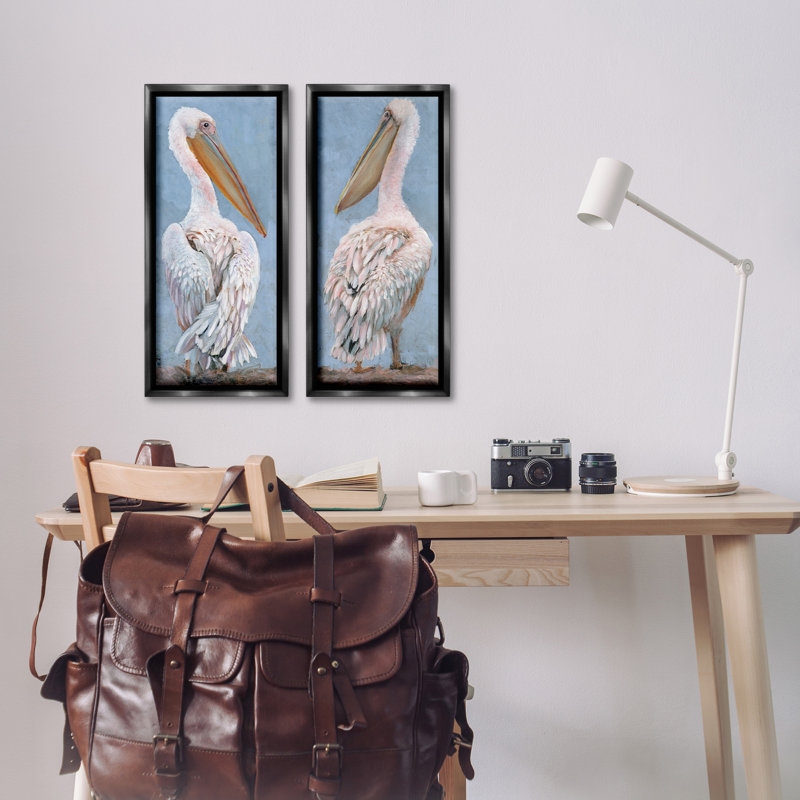 «Classic Pelicans Gazing» par Steller Design Studio 2 - Pièces sur, Cadre flottant noir de jais, H 25 po x l 11 po