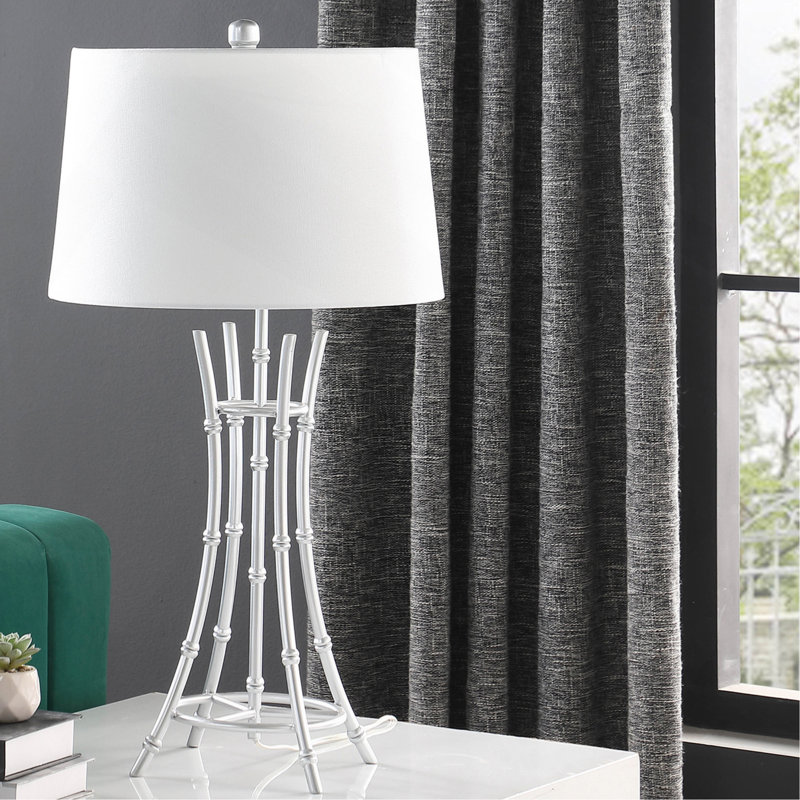 29.25" In Kiara Modern Satin Brushed  Bamboo Metal Table Lamp, Silver