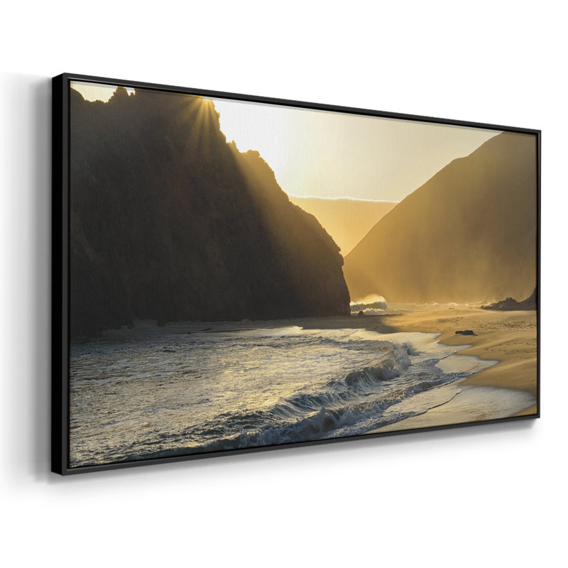 Coucher de soleil à Big Sur - Toile tendue avec châssis encadré - Prêt à être accroché, Noir, H 21 po x l 41 po