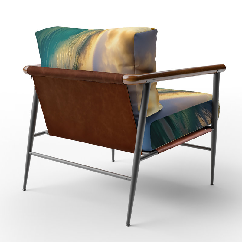 Hawaiian Waves Surf Dream II - Chaise rembourrée avec accoudoirs tropicaux, fauteuil d'appoint Hawaii Art, Noir