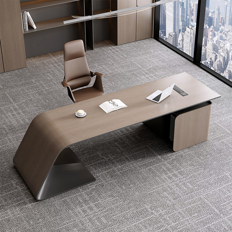 Minimalist Brown Rectangular Office Desk, 29.53" H x 94.49" W x 31.5" D