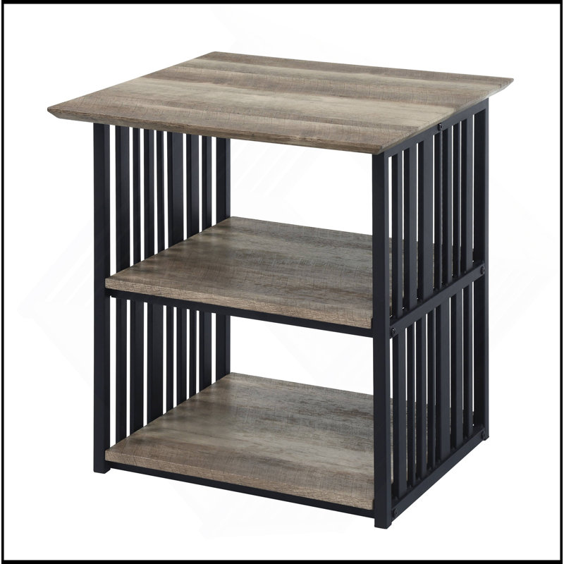 Mobilier de chambre durable rustique industriel noir et chêne antique avec tablettes ouvertes et table de chevet 1pc
