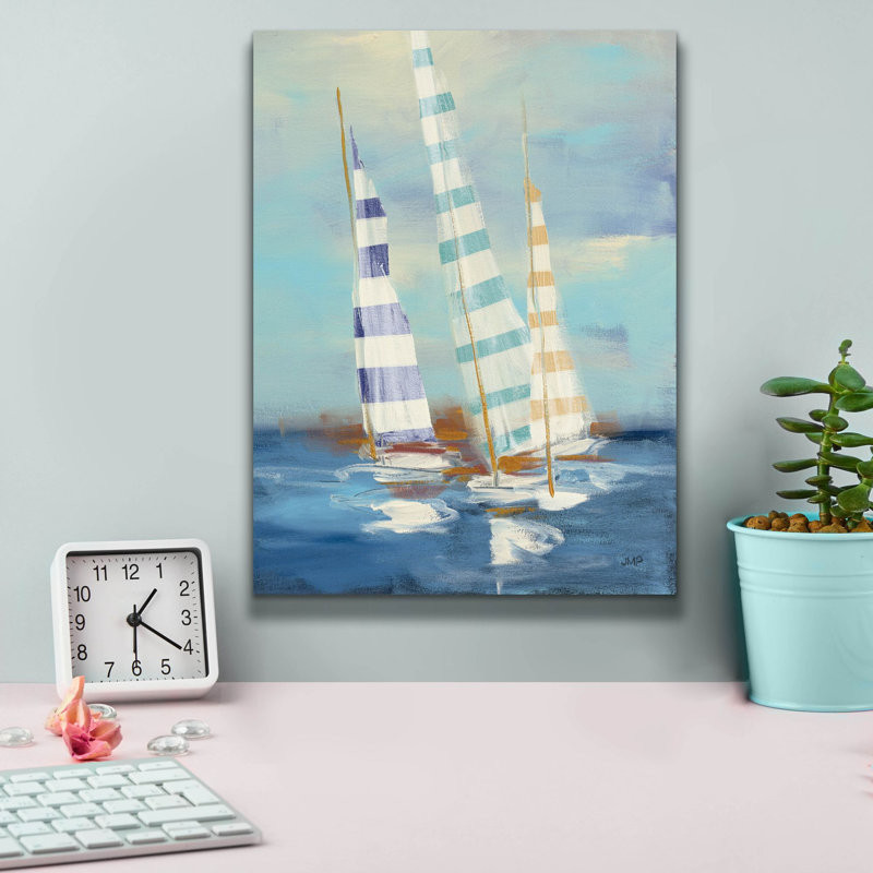 Art mural sur toile Breakwater Bay «Summer Regatta 3 Stripes» par Julia Purinton, H 16 po x l 12 po x P 0,75 po
