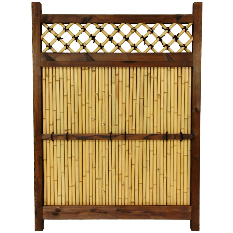 Japanese Zen Garden Fence Panel, 4' H x 3' W, Dark Bamboo
