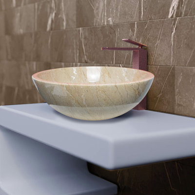 Handmade Marble Onyx Bathroom Sink, 16”, Round Vessel Sink, Golden