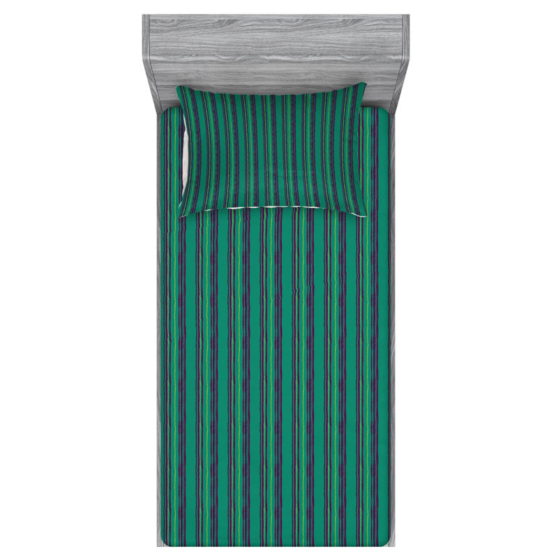 Microfiber Striped Fitted Sheet, Twin Fitted Sheet with 1 Pillowcase