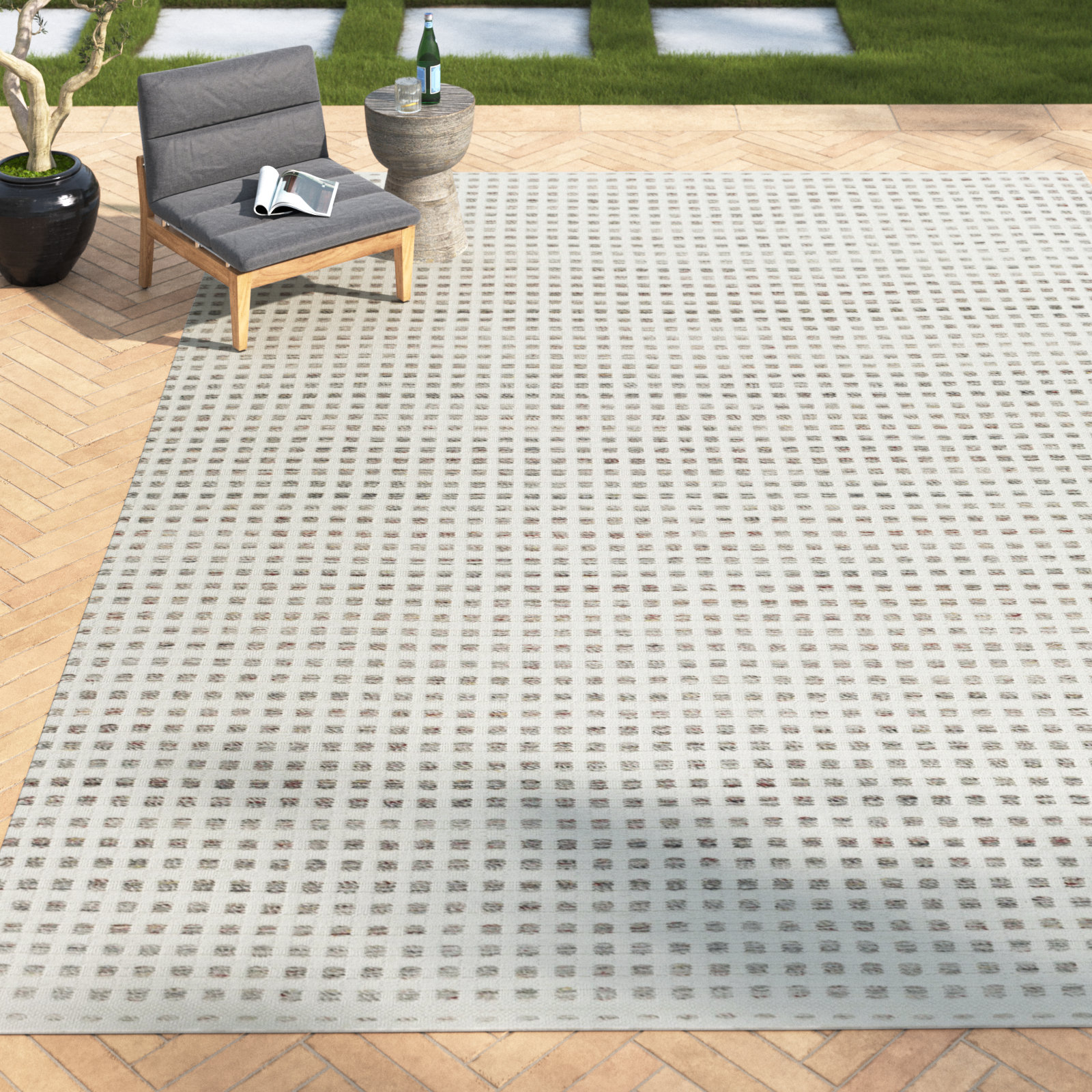 Gilson Hand-Woven Beige Geometric Rug, Rectangle 8' x 10', Gray